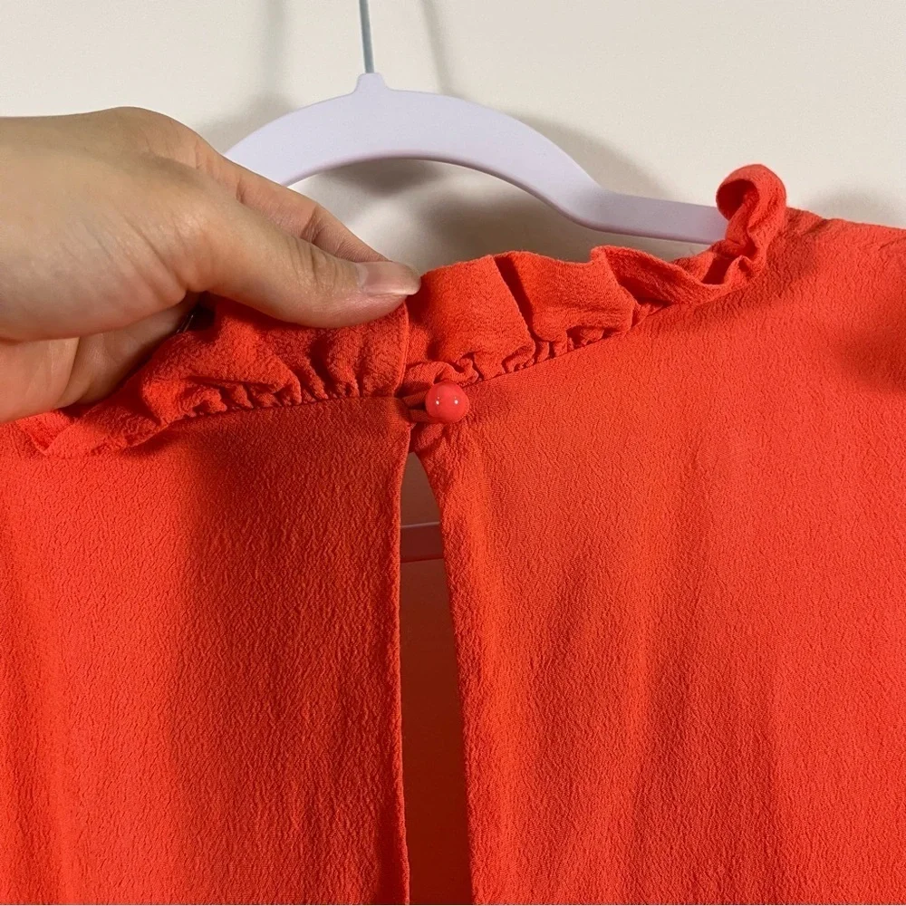 Kate Spade Womens Ruffled Orange Top Very Bright Live Colorfully Flowy Airy